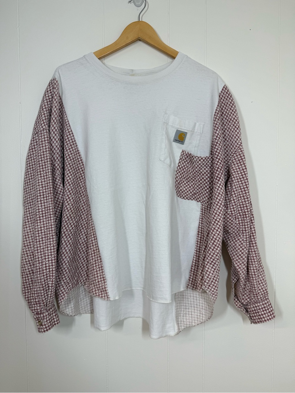 Remi Lyn & Co. Handmade Upcycled Split Carhartt & Flannel Long Sleeve Tee - Picture 2 of 14